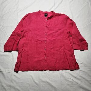 Eileen Fisher Womens Large Collarless 3/4 Sleeve Irish Linen Button Down Pink
